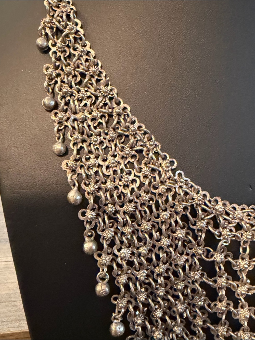Tribal Festival Chainmail Bib Necklace & 2 Floral Hand Slave Bracelets Ring #K83 - Picture 4 of 14